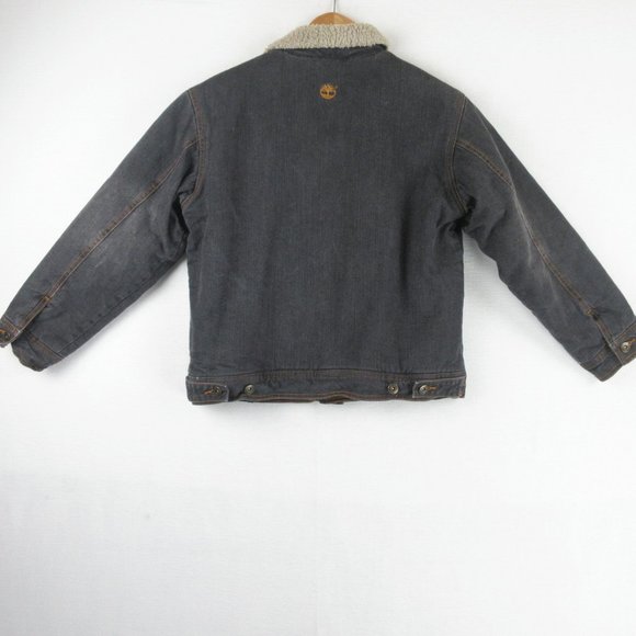 Timberland Sherpa Lined Black Denim Jacket Size M Outdoor Button Collar Jacket - Picture 2 of 13